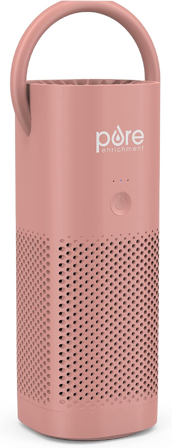 Pure Enrichment PureZone Mini Portable Air Purifier - Cordless True HEPA Filter Cleans Air & Eliminates 99.97% of Dust, Odors, & Allergens Close to You - Cars, School, & Office (Blush)