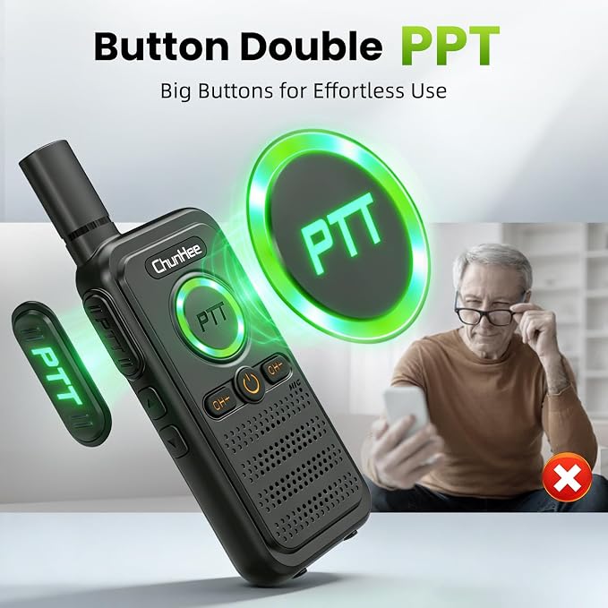 Wireless Home Security Intercom System with VOX Hands-Free & SOS Alarm, 1.5 Mile Long Range 2-Way Intercom, Large PTT Buttons, Portable Intercom for Elderly, Caregivers, House & Business (2 Pack)