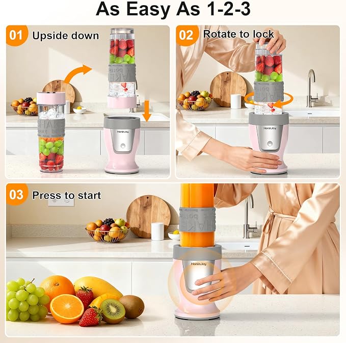 Personal Blender, 650W Smoothie Blenders for Shakes and Smoothies with Grinder Cup & 2 BPA-Free Portable Cups (20oz+14oz), Blenders for Juices, Smoothies Maker for Kitchen, Dusty Pink
