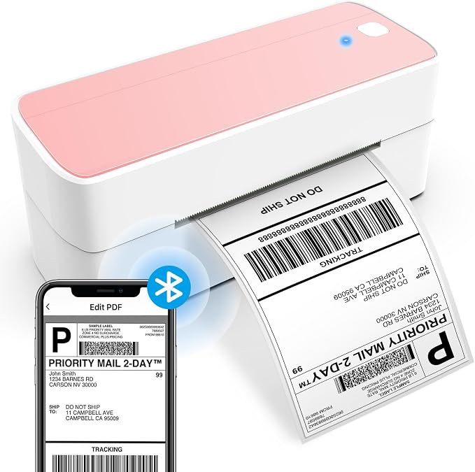 ASprink 241BT Bluetooth Thermal Label Printer 4X6 - Wireless Shipping Label Printer for Small Business & 4"x 6" Fanfold Thermal Labels (Fanfold Style & 500 Labels)