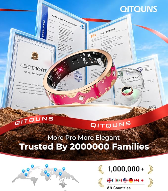 7 Gen Diamond Smart Ring 【Industry Rank 1-0 Measurement Error】 2026 Smart Ring for Women - Advanced Health Tracker for Wellness and Activity Tracking, Red 7#