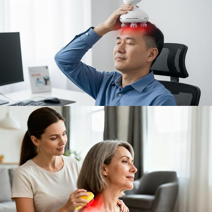 Head Massager with Red Light Therapy, Waterproof Scalp Massager, Red Light massge Ball, Trigger Point Tool for Full Body Pain Relief & Recovery