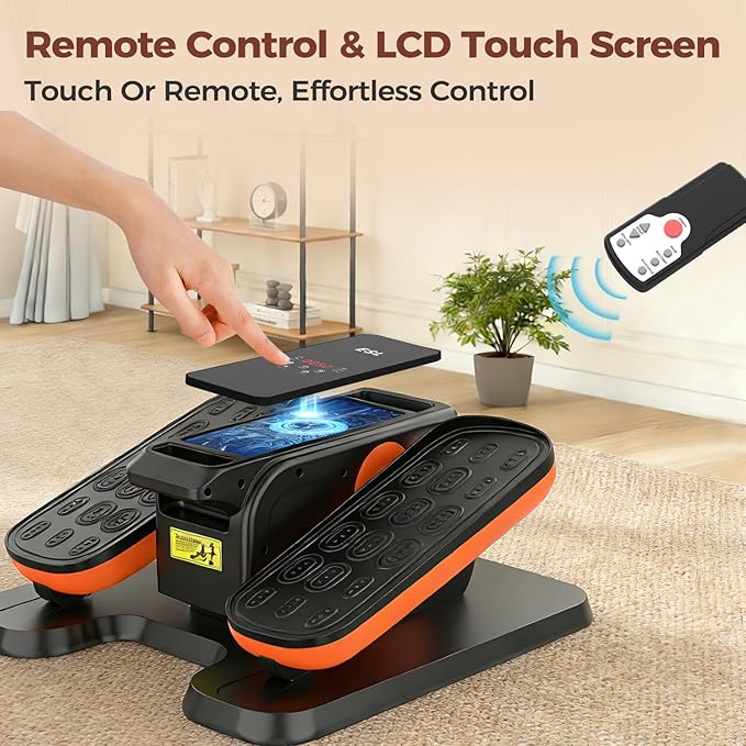ESL Under Desk Elliptical - Portable Leg Exerciser with Pedal Strap for Seniors, Compact Seated Elliptical with Remote Control, LCD Display Electric Elliptical