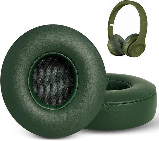 Solo 2 Solo 3 Ear Pad Replacement, GVOEARS Earpad Cushions for Beats Solo 2/3 Wired Wireless Headphones with Soft Leather Noise Isolation Memory Foam (Blackish Green)