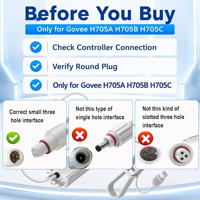36V Power Adapter for Govee Permanent Outdoor Lights H705A/H705B/H705C Power Cables.