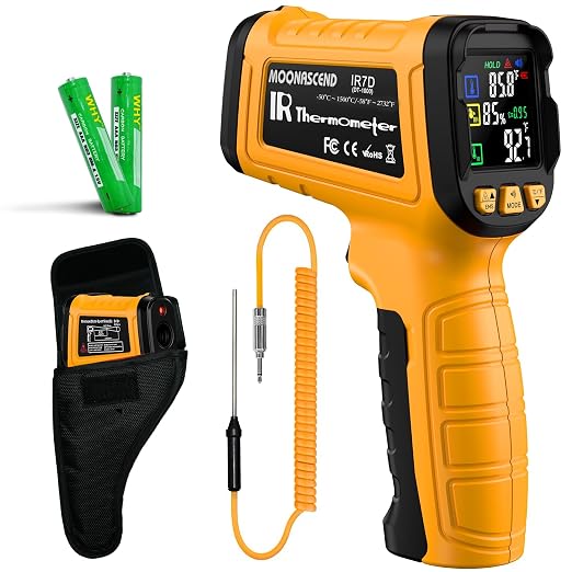 Infrared Thermometer Gun -58°F to 2732°F, IR Temperature Gun with K-Type Probe for Internal Readings, 50:1 High Temp Laser Thermometers Tool for Kilns, Furnaces, HVAC, BBQ Home & Industrial Use
