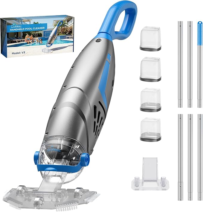 Pool Vacuum for Above Ground Pool & Inground Pools, (2026 Upgraded) 26.5 GPM High-Powerful Pebbles Suction, V3 IPX8 Cordless Handheld Rechargeable Cleaner 2 Vacuum Heads & 4 Filter Bags, 1H Runtime