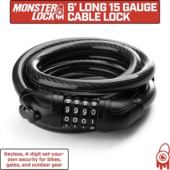 THICKEST Cut Resistant Heavy-Duty Bike Cable Lock – 15 Gauge, 6’ Long Steel Cable – Maximum Anti-Theft Security for Bicycles, Scooters, Gates & Outdoor Gear