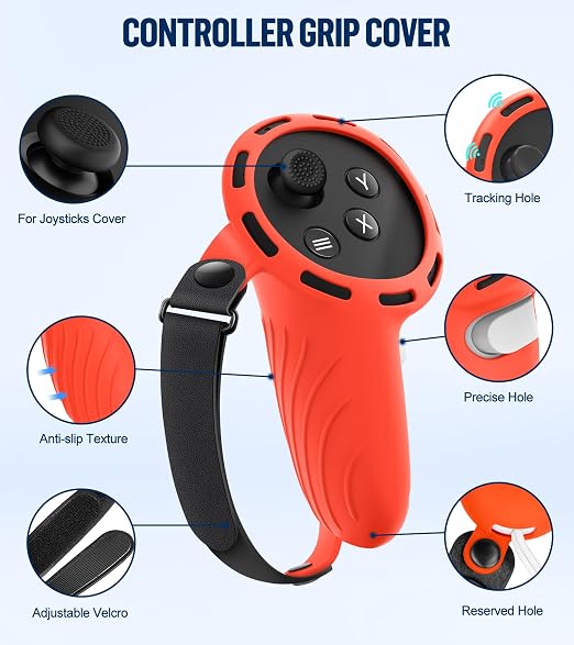 Silicone Cover Set Compatible with Meta/Oculus Quest 3 Accessories, Controller Grips, VR Shell Cover, Facial Interface Cover, Protective Lens Cover, Tempered Glass Lens Caps, Not Fit Quest 3S
