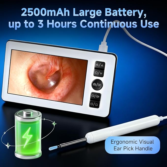 AURTEC Digital Otoscope Ear Camera with 4.3" IPS 1080P HD Screen, Ear Wax Cleaner, 2500mAh Rechargeable Battery, Dual Mode (Built-in Screen & Phone Connection), 6 LED Lights and Soft Silicone Tips