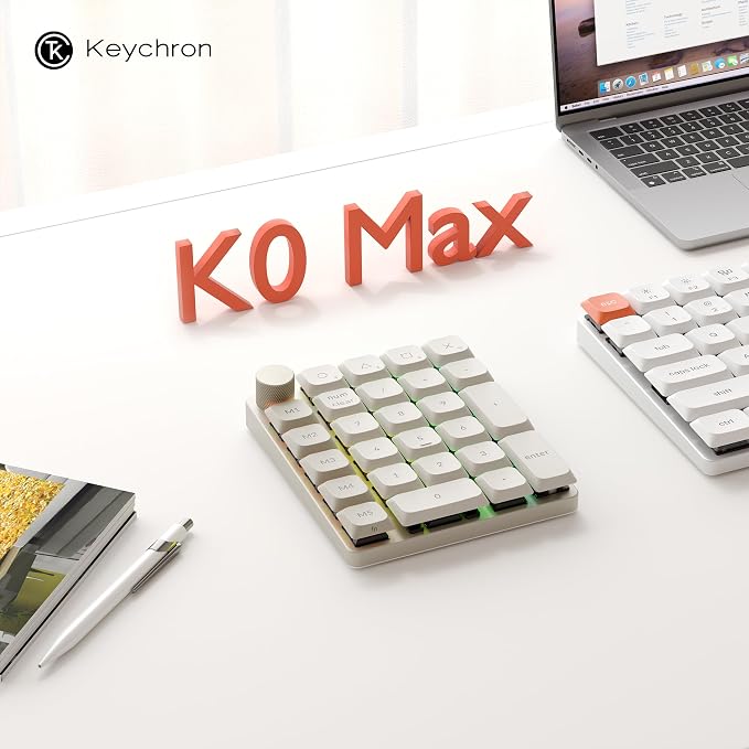 Keychron K0 Max QMK Wireless Custom Number Low-Profile RGB Backlit (Hot-Swappable) Red Switch Keypad, 2.4 GHz & Bluetooth 5.3 Connection, 1000Hz Polling Rate - Retro Version