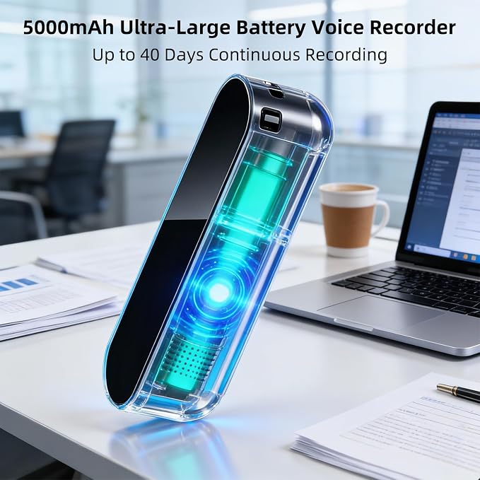 Voice Recorder 5000mAh 128GB AI Intelligent Triple Noise Reduction, Long Battery Life 40 Days, Voice Activated, Magnetic Digital Audio Recorder for Meetings, Interviews, Lectures, Classroom