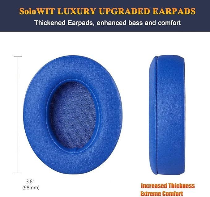 SoloWIT Replacement Ear Pads Cushions for Beats Studio 2 & Studio 3 Wired & Wireless Headphones, Earpads with Soft Protein Leather, Noise Isolation Memory Foam, Added Thickness - Blue