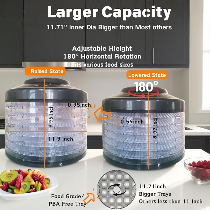 Food Dehydrator Machine for Mushroom,6 Trays Jerky Dehydrator Machine with 24H Timer, 600W 158°F Food Dryer Dehydrator for Meat, Herbs, Meat, Fruit,Dog Treats (Black)