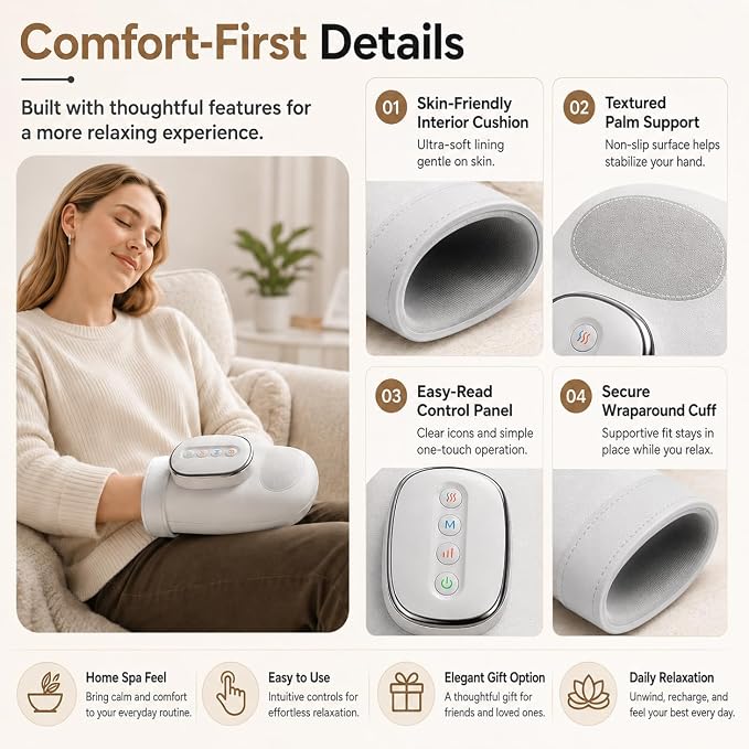Hand Massager with Heat and Compression, Cordless Electric Hand Massager for Arthritis & Carpal Tunnel Relief, 3 Massage Modes 5 Intensity Levels, Portable Finger Palm Wrist Therapy Glove,Gift
