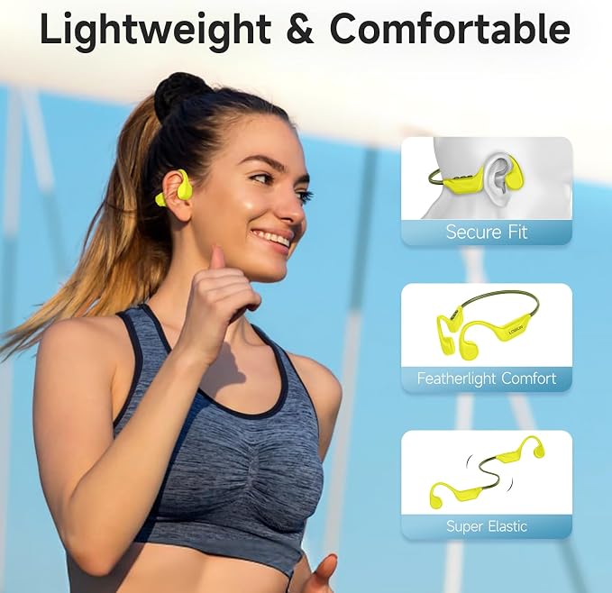LOBKIN Bone Conduction Headphones Bluetooth 5.4, Open Ear Headphones with Mic, Wireless, 10H Playtime, IPX5 Waterproof Sports Headphones (Yellow)