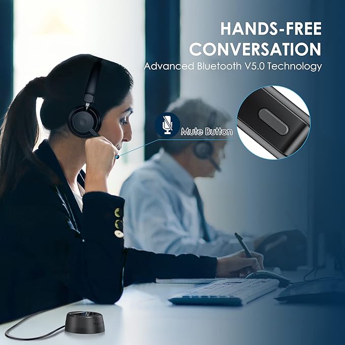 Mopchnic Bluetooth Headset, Wireless Headphone with Microphone for Computer, On Ear Bluetooth with USB Dongle for Office Call Center Skype Zoom Meeting Online Class (Dark Gray)