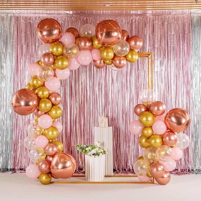 Restaurantware-Balloonify Balloon Garland Set, 1 Party Decoration Kit - 135 Balloons, With Chain, Pink & Gold Latex Balloon Arch Kit, Includes Glue Dots