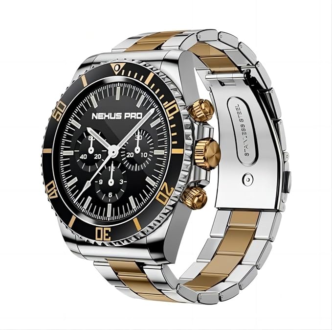 Deedlite Nexus Pro Smartwatch for Men, Rugged Titanium Design, Bluetooth Calling, Health Monitor, Compatible with iOS Android (Gold)