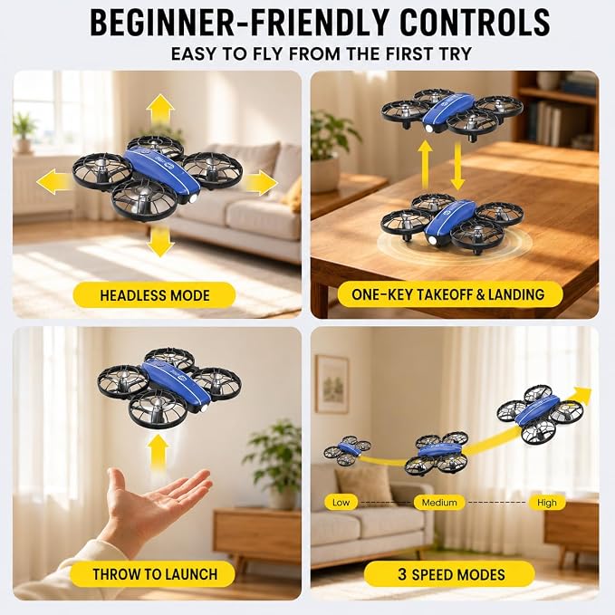Holy Stone HS210FS Mini Drone for Kids Beginners, 2-Player Indoor RC Quadcopter Set with Battle Mode, 360° Flips, Circle Fly, Headless Mode, Altitude Hold, LED Lights, 4 Batteries