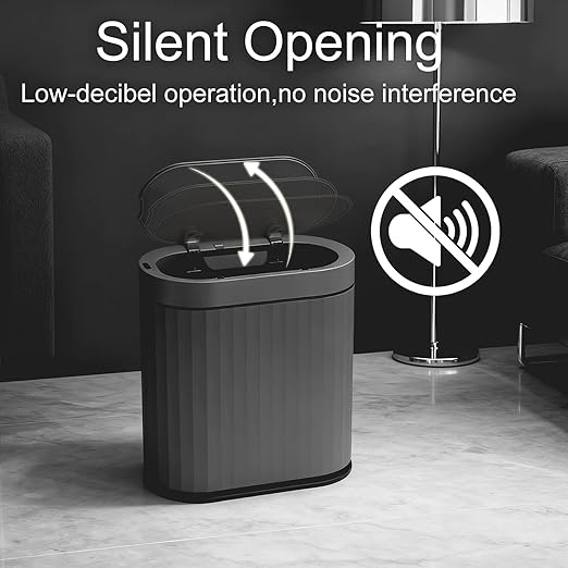 ELPHECO Bathroom Motion Sensor Trash can, 2 Gallon Automatic Garbage Can, Slim Plastic Smart Trash Can with Lid, Commercial Intelligent Trash Bin for Bedroom, Bathroom, Office, Cement Grey Black