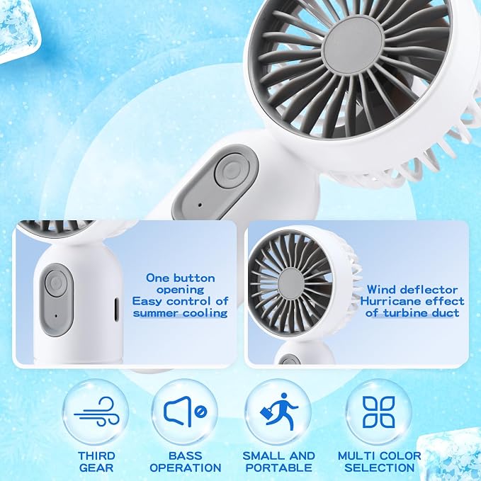 Rossesay 1 Pcs Mini Portable Fan Bulk Cute Handheld Lightweight Small Little Personal Hand Eyelash Fan 3 Speeds USB Rechargeable for Women Men Indoor Outdoor Makeup Travel (White)