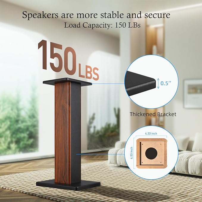 Elimavi Universal Floor Speaker Stands, 22.64 Inch Surround Sound Stands Supports 150LB, Non-Slip Pads & Cable Ties, for Bookshelf Speakers,Satellite Speakers,Studio Monitors, Easy Installation,Brown