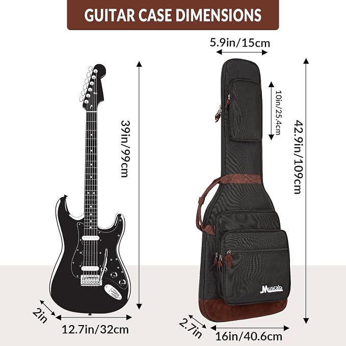 Electric Guitar Bag 0.5 Inch Padding Electric Guitar Case, Electric Guitar Gig Bag Backpack with Neck Strap and 4 Pockets, Black