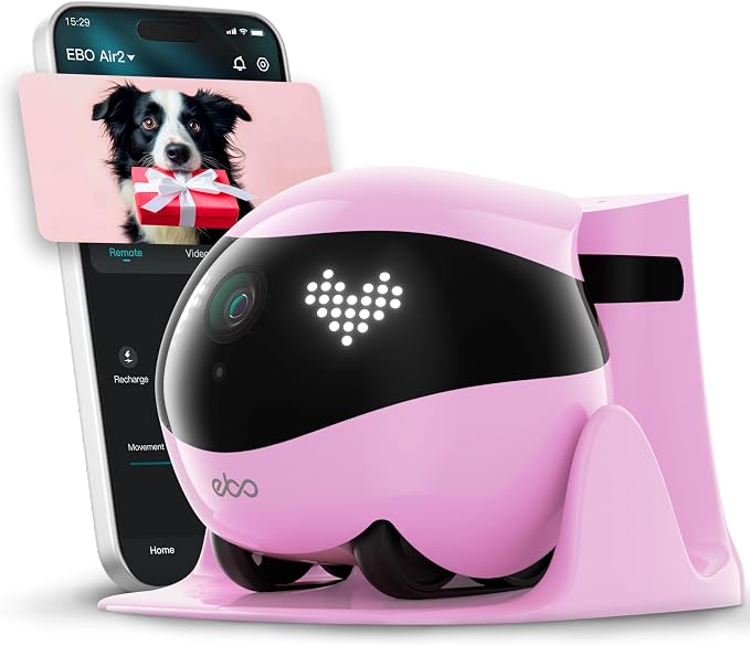 Enabot EBO Air 2 Mobile Pet Camera Robot: 2K FamilyBot with Two-Way Talk | Family Companion with Whole-Home Mobility, Custom Pixel Facial Expression, Auto-Recharge, Night Vision, Long Distance Gift