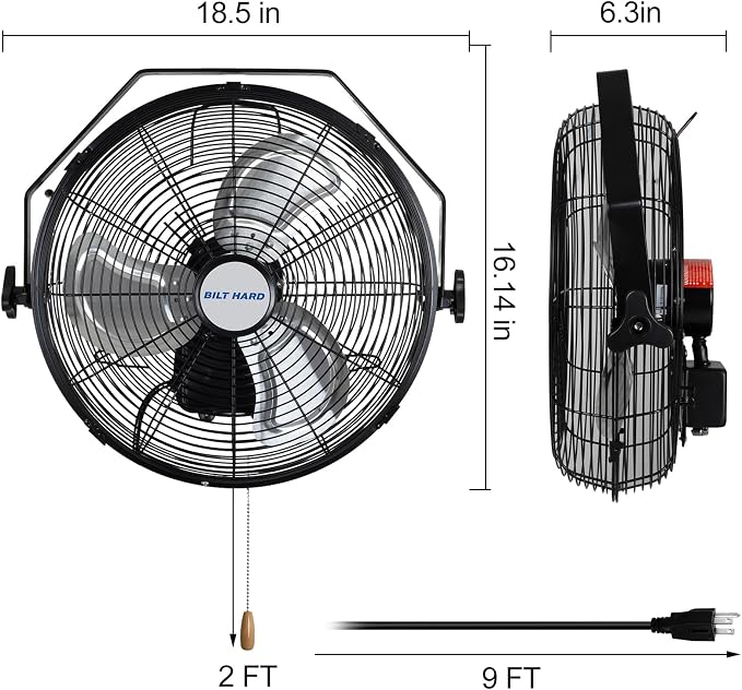 BILT HARD 14 in. High Velocity Outdoor Wall Mount Fan, 3-Speed 3000 CFM Waterproof Wall Fan, Industrial Outdoor Fans for Commercial, Garage, Patio and Gazebo Use, ETL Listed