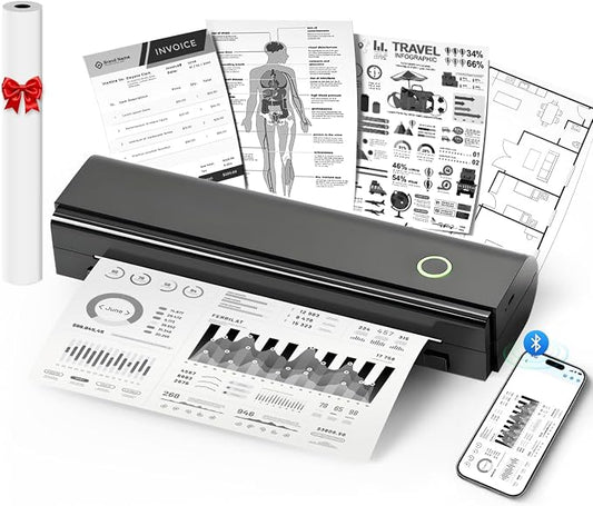 Portable Printers Wireless for Travel, N80 Wireless Thermal Printer Bluetooth Inkless Printer Support 8.5" X 11" US Letter & A4, Compatible with iOS, Laptop, Android