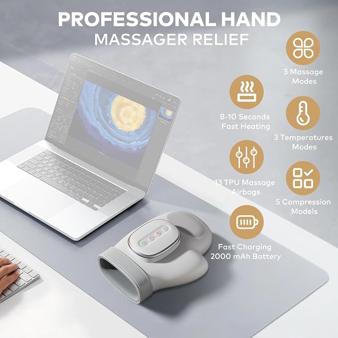Therapeutic Hand Massager with Heat Therapy & Compression - Arthritis Pain Relief & Muscle Recovery, 3D Compression with 13 Airbags for Office Workers/Gamers/Post-Surgery Care