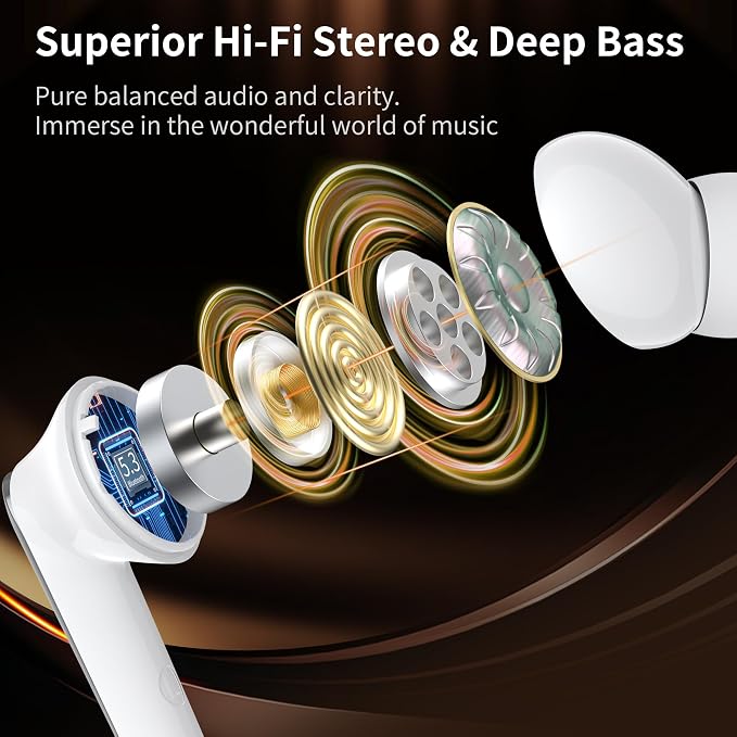 Monster N-Lite 203 AirLinks Wireless Earbuds, Bluetooth 5.3 Headphones HiFi Stereo, Wireless Earphones with HD Clear Call, 30H Playback, Touch Control, Type-C Charging, IPX6 Waterproof in-Ear Earbuds