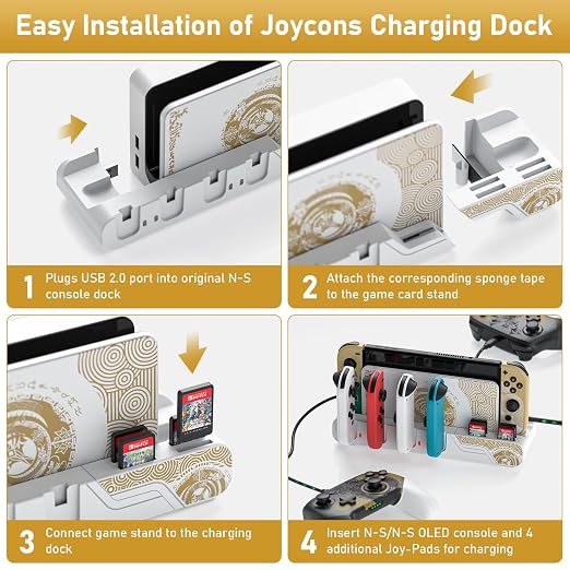 Switch Games Organizer Station with Controller Charger, Charging Dock for Nintendo Switch & OLED Joycons, Switch Mounts, Brackets & Stands for Games, the Legend of Zelda: Tears of the Kingdom Edition
