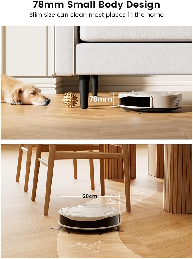 Lefant Robot Vacuum Cleaner M210 Pro,Slim,Quiet,2200Pa Suction,120 Min Self-Charging Robotic Vacuums, Freemove 3.0,WiFi/APP/Alexa,6 Cleaning Modes Ideal for Hard Floors Pet Hair Low Carpet,Champagne