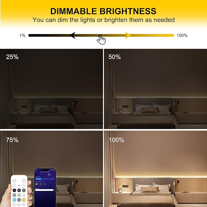 Pandery COB LED Strip Lights Warm White,24V Dimmable led Light Strip KIT with Remote and app Control,3000K 25FT/7.5m 8mm Wide Ra>90 Cuttable Flexible Strip Lights for Bedroom,Wardrobe,Cabinet
