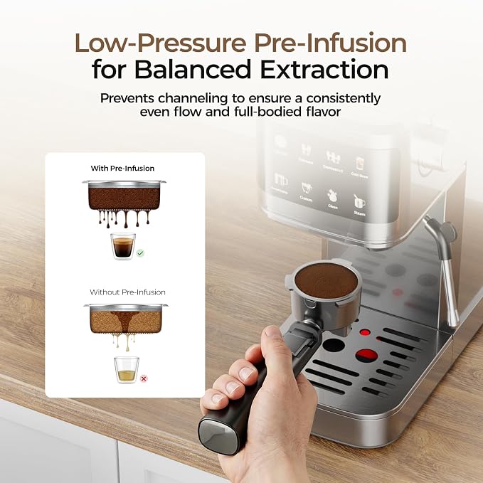 VIOMI T1A Pro Espresso Machine 20 Bar, Compact Espresso Maker with Milk Frother, Stainless Steel Coffee Maker with NTC Temp Control, Cold Brew Coffee Machine for Home Barista, Silver