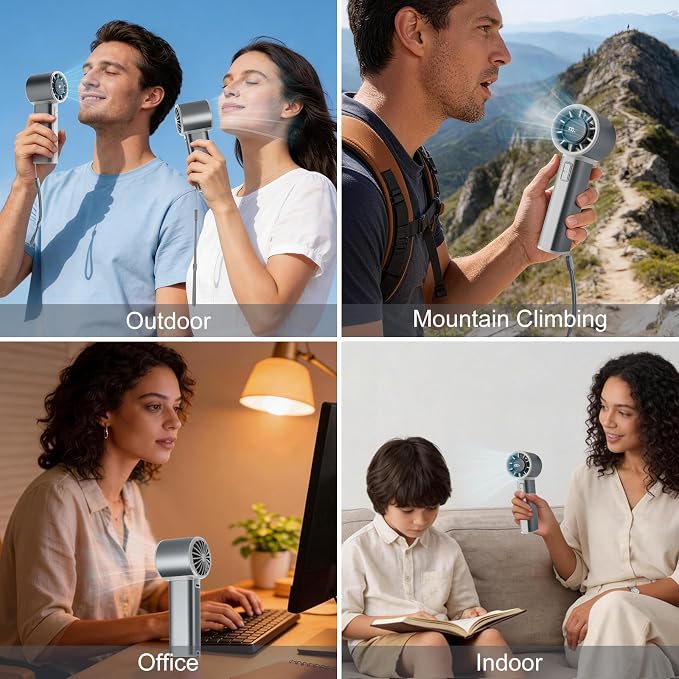 Handheld Turbo Fan with 1-100 Speed - 15H Max Cooling Mini Portable Fan, Metal Personal Air Cooler for Commute and Travel, Gifts for Men and Women, Sliver