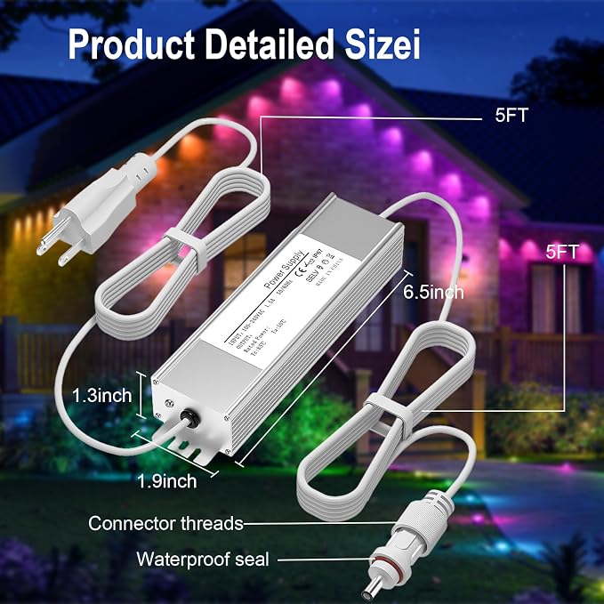 36V Waterproof Power Adapter for Govee Permanent Outdoor Lights,Compatible with Govee H705D H705E H705F Permanent Outdoor Lights Power Supply Cord Charger(White)