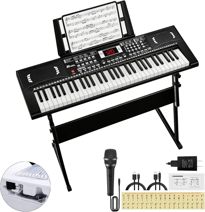 61 Key Keyboard Piano, Digital Kids Piano Keyboard with Stand, Gift for Early Education Children, Black
