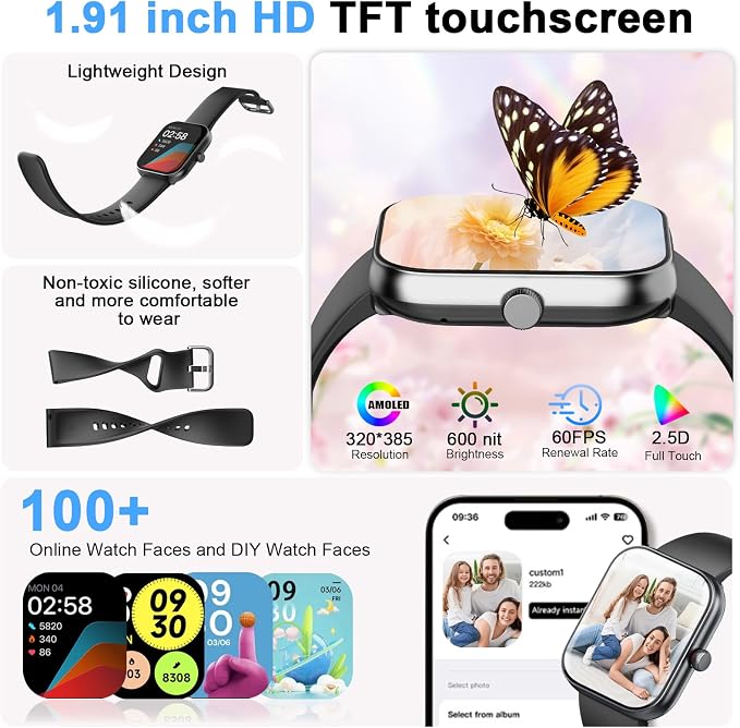 Smart Watch for Women Men, Alexa Built-in, Smartwatch for iPhone & Android Bluetooth Call, 1.91" HD Fitness Tracker with Heart Rate/SpO2/Sleep Monitor, IP68 Waterproof, Fitness Watch 100+ Sports Modes