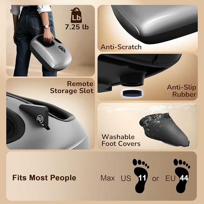 Foot Massager with Heat & Compression for Neuropathy and Tired Feet | Removable liners for easy cleaning, Thoughtful Gift for Family, Friends & Loved Ones