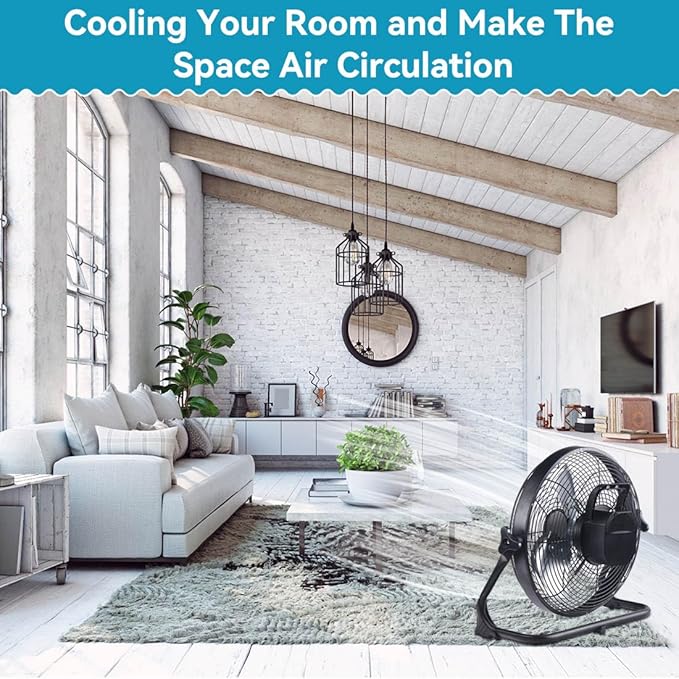 ZZE 14 Inch Battery Operated Fan Rechargeable, Upgraded with High Airflow Metal Blade Camping Fan, Cordless, Quiet, USB Phone Charge, 5-72H Working Time