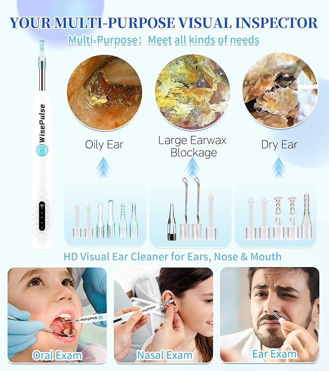 Ear Wax Removal, Ear Cleaner with Camera 500ml Ear Cleaner Kit with HD Display & 4 Pressure Settings, Safe and Effective Ear Flush Kit with Ear Cleaner - Includes Basin, Towel & 16 Tips