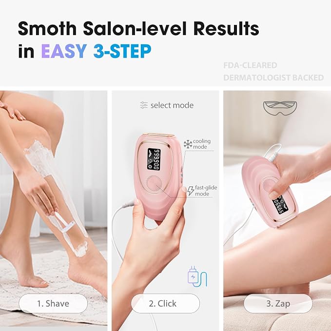 IPL Laser Hair Removal Device for Women & Men - Home 45°F Ice-Cooling Contact for Painless & Long-Lasting Results, 86% Hair Reduction in 3 Weeks for Full Body & Bikini Line, Hot Pink