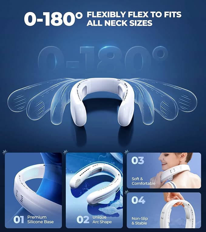 1S Cool Down 30°F Neck Fan with Double Semiconductor Coolers, 360° Surrounded Personal Fans Air Conditioner that Blow Cold Air, 8H lasting Portable Fan with 3 Speed, Gifts for Men Women Outdoor Travel
