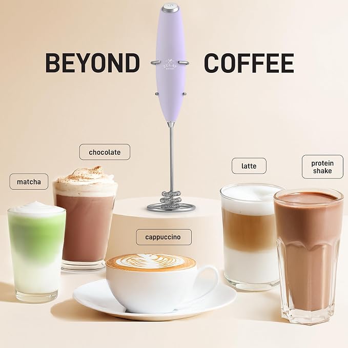 Zulay Kitchen Powerful Milk Frother Wand With Duracell Batteries - Ultra Fast Handheld Drink Mixer - Electric Whisk Foam Maker for Coffee, Lattes, Cappuccino & Matcha - Triple Whisk - Orchid Lilac