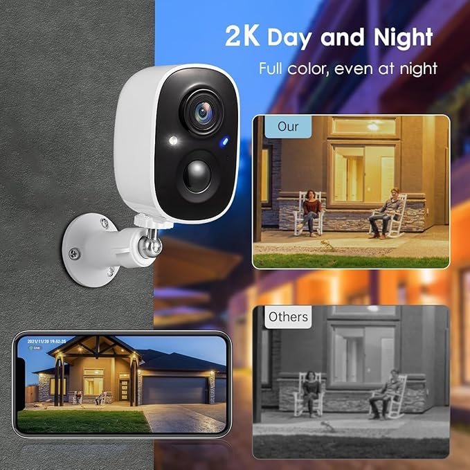 GMK Security Cameras Wireless Outdoor, 2K Battery Powered Cameras for Home Security, Color Night Vision, Motion Detection, 2-Way Talk, IP65 Waterproof, Remote Access, Cloud/SD Storage 2-Pack