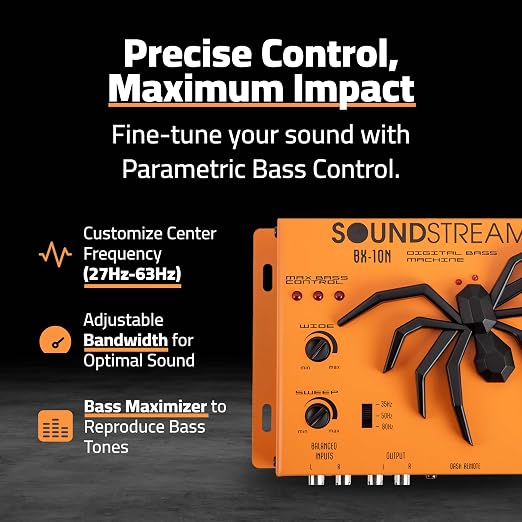 SoundStream BX-10N Bass Restoration Processor with Parametric Bass Equalizer, Digital Bass Processor for Car Audio, Balanced Inputs & Dash Mount Remote Control - Orange