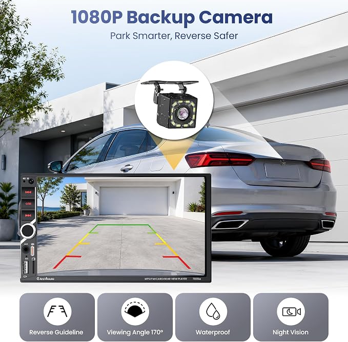 7" Double Din Car Stereo with Wireless Apple CarPlay & Android Auto,QLED IPS Touchscreen Double Din Radio,1080P Backup Camera, Voice Control, Type-C Fast Charging,Bluetooth 6.0, GPS, AM/FM, EQ